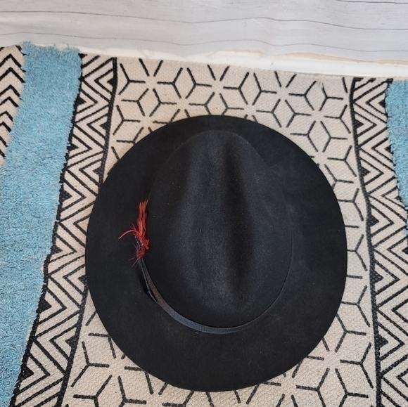 FERRECCI BLACK WOOL FEDORA HAT W RIBBON TRIM & FEATHER SZ MEDIUM main image 12